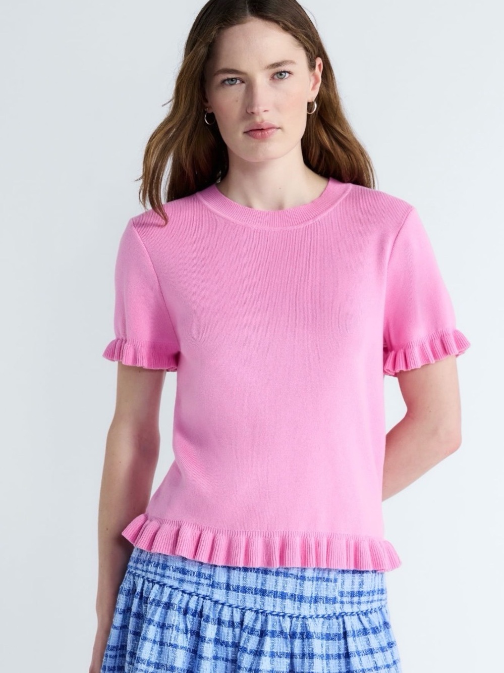Free Assembly Women’s Ruffle Trim Sweater w/ Short Sleeves
